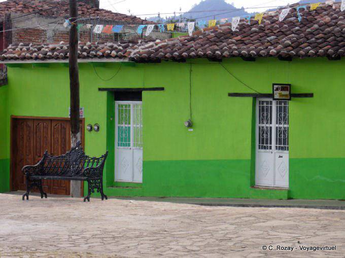 Iron bench in front of the green house, Plazuela del Cerrillo San Cristobal de Las Casas - Mexico