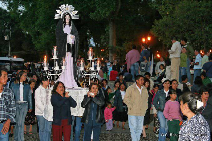 Presentation of Mary, the virgin on a poster during the procession, San Cristobal de Las Casas - Mexico