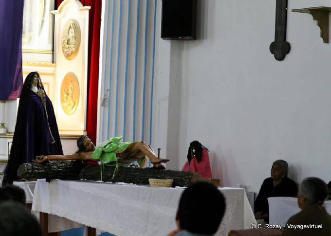 Jesus Christ on the cross, church of Santa Lucia, San Cristobal de Las Casas - Mexico
