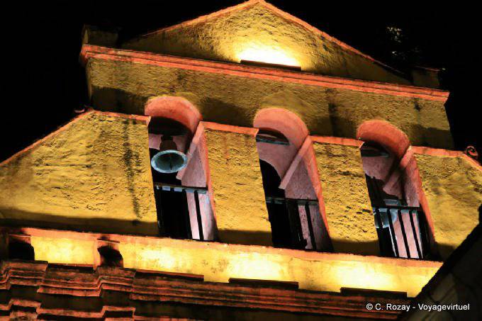 The bell tower seen at night, church of San Nicolás, San Cristobal de Las Casas - Mexico