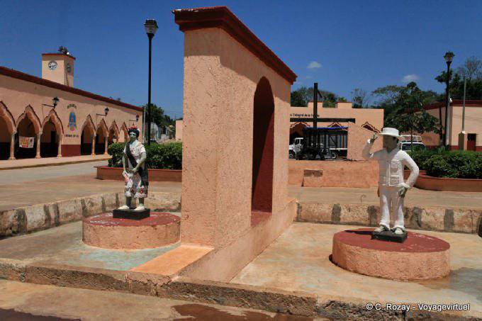 Statues on the main square, Santa Elena - Mexico
