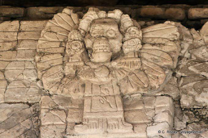 The god of death holding in his hands the head of Kan-Xull II, Frieze of the Dream Lords Tonina - Mexico