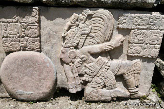 The ball player, sculpture left side, Tonina - Mexico