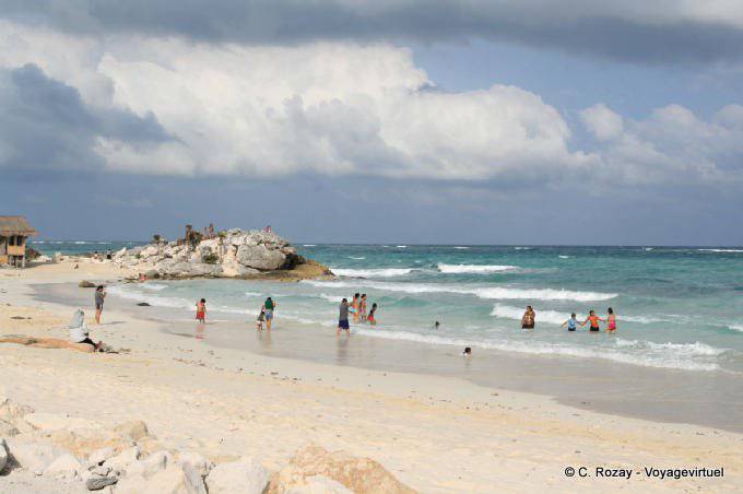 Bathers on the beach of Tulum - Mexico