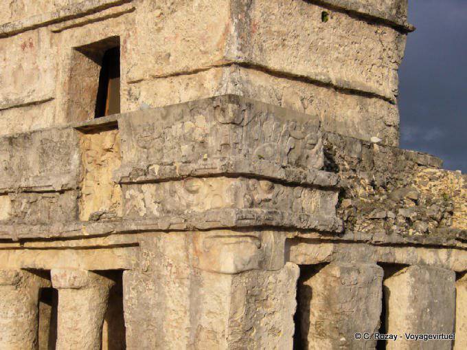 Appears in the corner of the Templo de las Pinturas, Tulum - Mexico