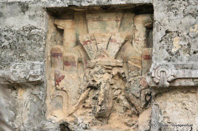 Color remains in the hollow sculpture, Templo de las Pinturas, Tulum - Mexico