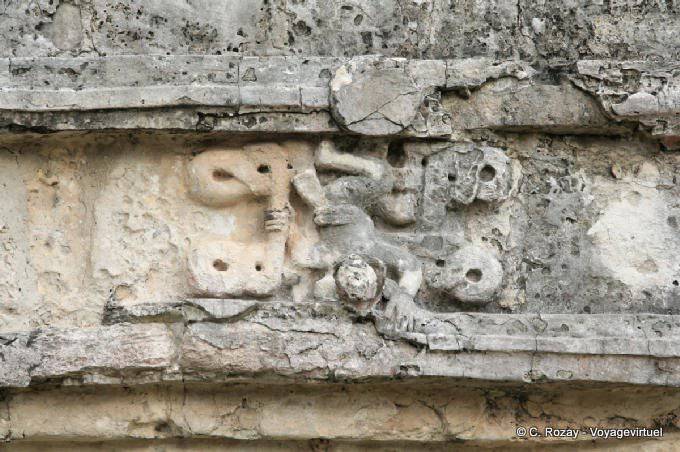 Detail of a sculpture on a wall, Temple of Frescoes, Tulum - Mexico