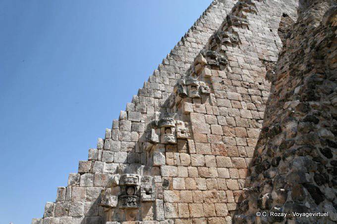 Focus on the edge staircase Adivino Pyramid of the Magician, Uxmal - Mexico