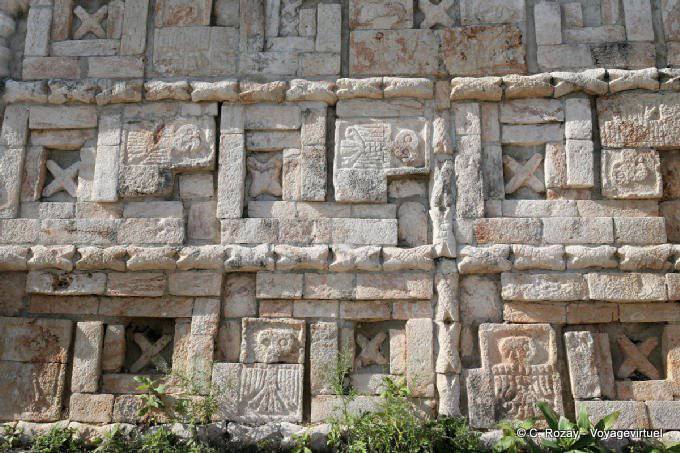 Representations of parrots on the facade, Great Pyramid, Uxmal - Mexico