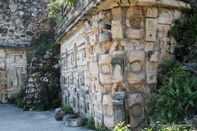 Chaac mask decorating a corner, Great Pyramid, Uxmal - Mexico