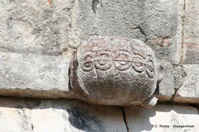 A carved turtle on the House of the Turtles, Uxmal - Mexico