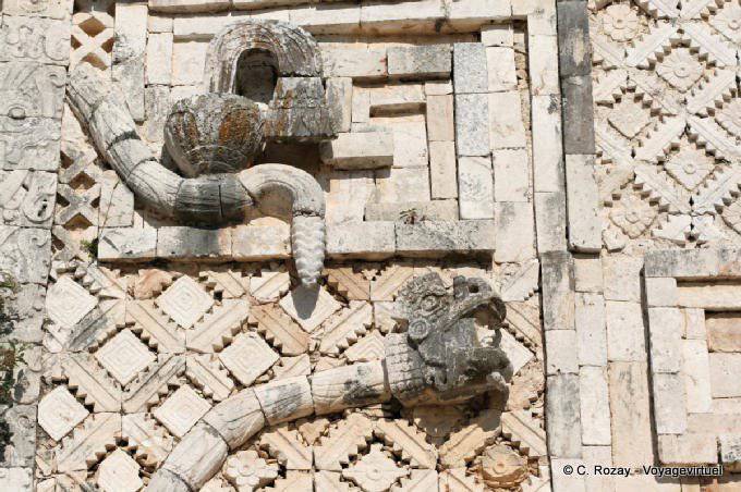 Snake on the front of the Nunnery Quadrangle, Uxmal - Mexico