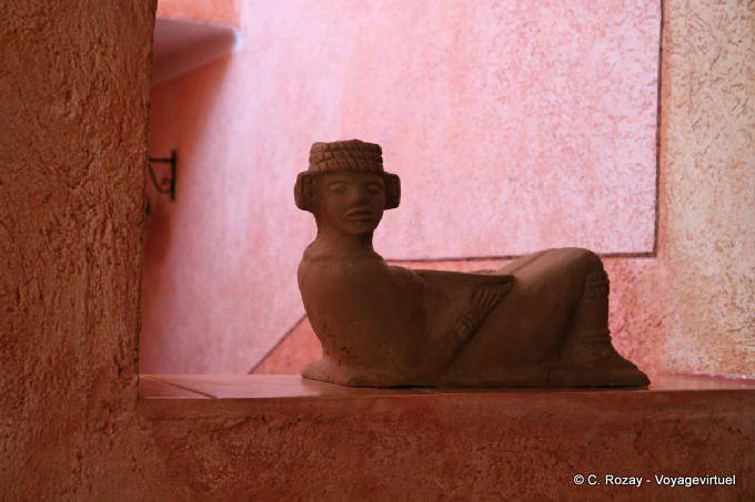 Chac Mool, reclining statue Archeologicas Villas Hotel, Uxmal - Mexico