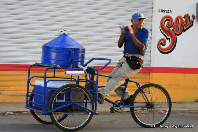 Happy peddler on his tricycle, Valladolid - Mexico
