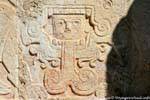 Man emerging from the mouth of a feathered serpent, relief, platform Venus, Chichen Itza, Mexico.