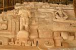 Left side of the stucco façade of the Great Acropolis, Altar Jaguar, Ek Balam, Mexico.