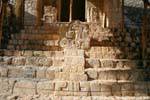 Stele in snakehead, bass left El Torre entrance, Ek Balam, Mexico.