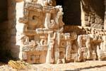 Focus on the details of the lower frieze, right door of the Tower, Ek Balam, Mexico.