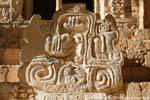 Sculpture in front of the left door, Acropolis, Ek Balam, Mexico.