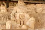 Is on the head of the serpent, stucco sculpture Jaguar Altar, Ek Balam, Mexico.