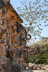 Part of the facade of the Palace of the Masks, Kabah, Mexico.