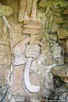 Focus on the hand of the storm god of Teotihuacan, Northern Group, Palenque, Mexico.