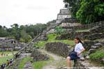 On the steps of the temple of the skull, Palenque, Mexico.