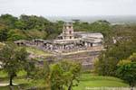 The palace and the tower of the observatory, Panorama, Palenque, Mexico.