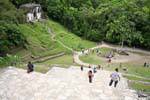 Plaza del Sol view from the steps of the Temple of the Cross, Palenque, Mexico.