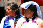 White shawl on her head, Traditional costume, Peace Square, San Cristobal de Las Casas, Mexico.