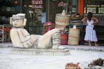 Chac Mool reproduction before the souvenir shop, site, Tulum, Mexico.