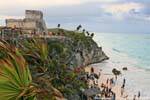 The beach at the foot of the Temple of the God of Wind, Tulum, Mexico.