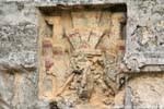Color remains in the hollow sculpture, Templo de las Pinturas, Tulum, Mexico.