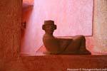 Chac Mool, reclining statue Archeologicas Villas Hotel, Uxmal, Mexico.
