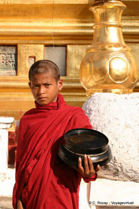 Young monk with an offering bowl, Shwezigon, Bagan - Myanmar (Burma)