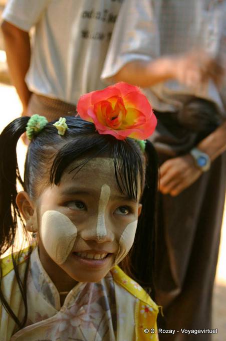 Little girl with a flower on her head, Bagan - Myanmar (Burma)