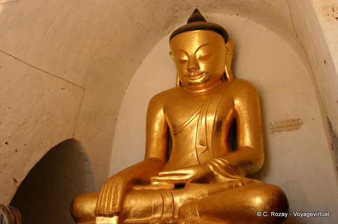Slanted eyes of buddha sitting, Bagan - Myanmar (Burma)