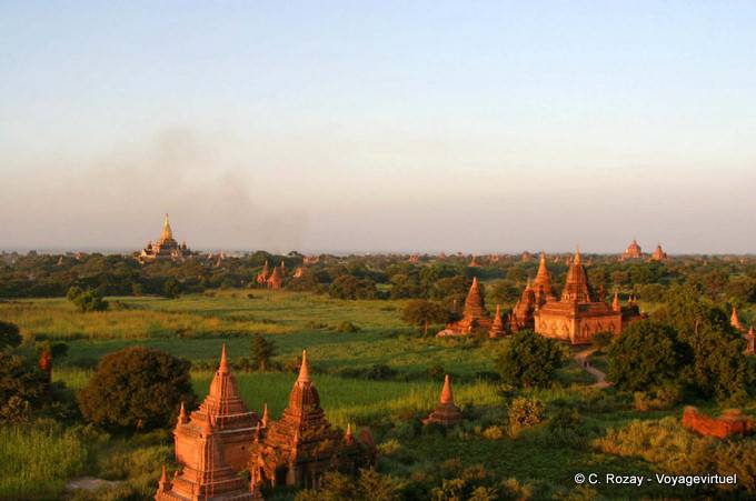 Evening lights on the temples and pagodas, Bagan - Myanmar (Burma)