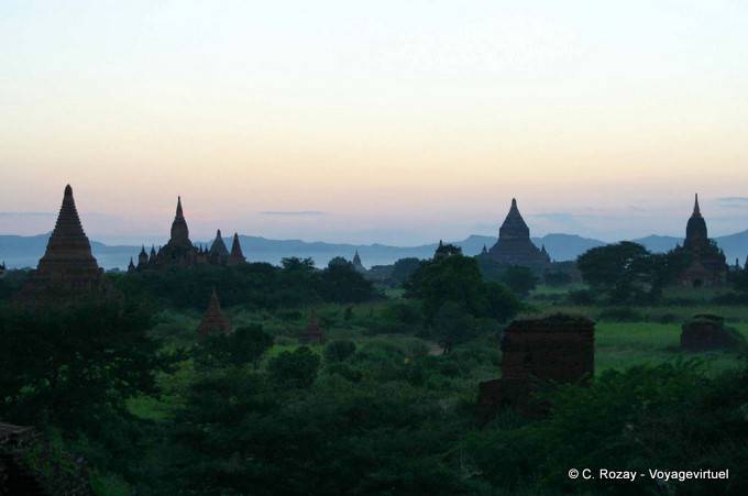 Twilight colors on stupas Ancient Bagan, Bagan - Myanmar (Burma)