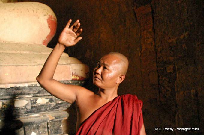 Attitude of Buddhist monk Bagan - Myanmar (Burma)