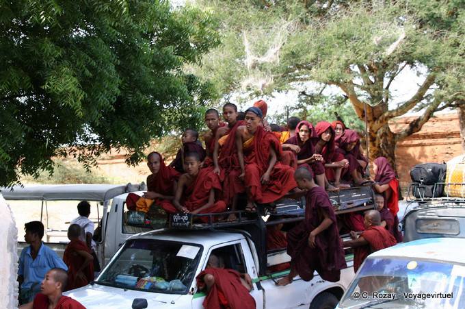 Taxi filled with monks Bagan - Myanmar (Burma)
