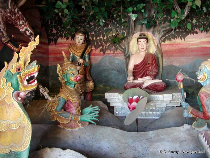 Nats around the Buddha under the Pipal tree, Bagan - Myanmar (Burma)