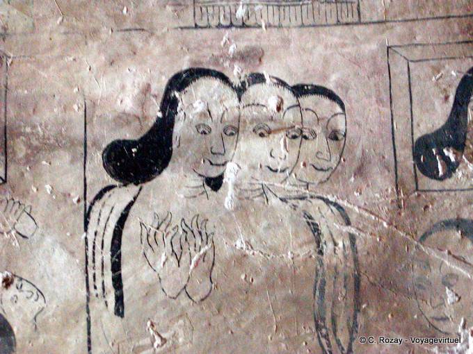 Women painted on a wall, Sulamani temple, Bagan - Myanmar (Burma)