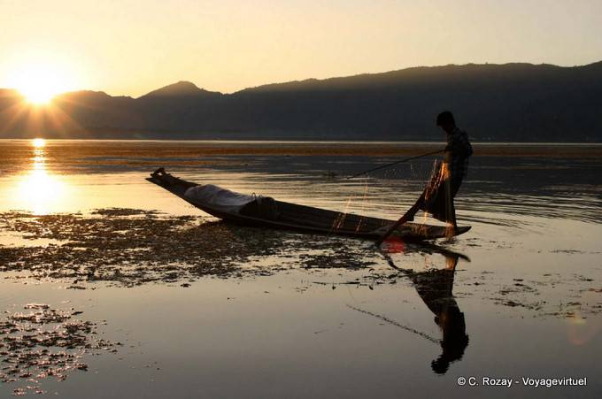 Sun and shade on the boat of Intha fisherman Inle Lake - Myanmar (Burma)