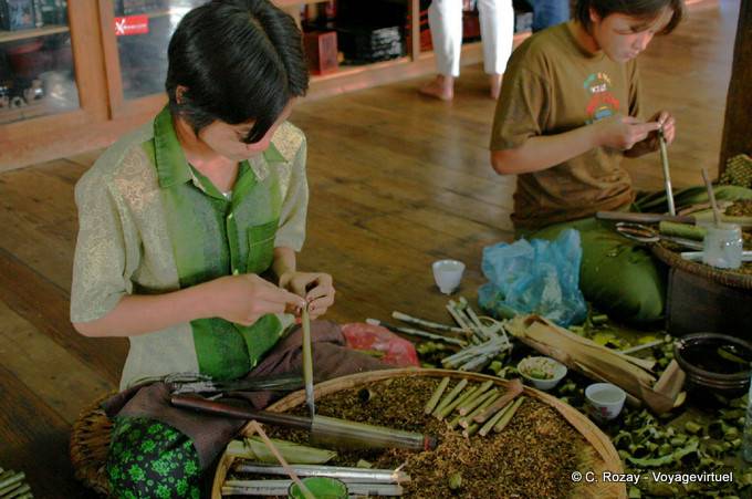 Nan Pan, manufacturing cheroots, Inle Lake - Myanmar (Burma)