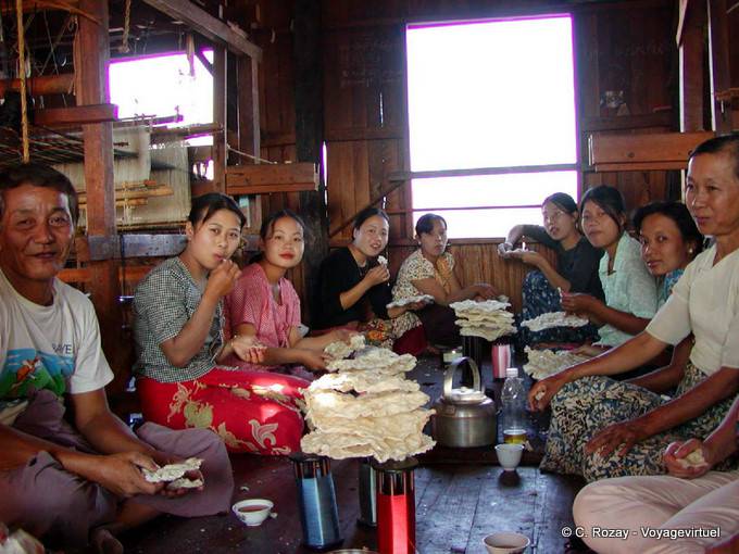 Potluck at the factory, Inle Lake - Myanmar (Burma)
