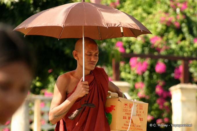 Mingun, the monk with umbrella, Mandalay - Myanmar (Burma)