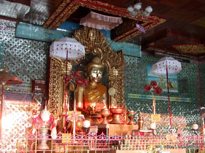 Buddha in a very kitsch decoration, U Ponnya Sun Shin, Mandalay Sagaing - Myanmar (Burma)