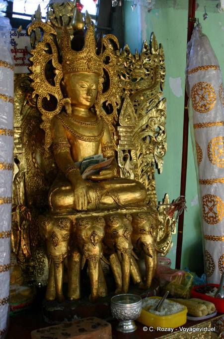 Crowned Buddha on elephants, Taung Kalat, Mount Popa - Myanmar (Burma)