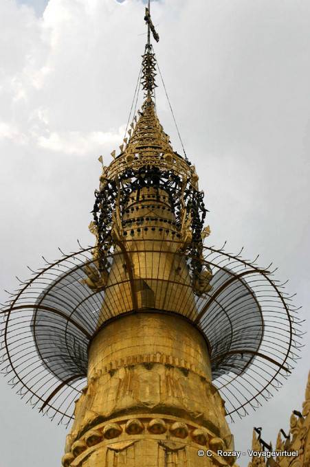 Close-up on the top of the stupa Botataung Pagoda, Yangon - Myanmar (Burma)